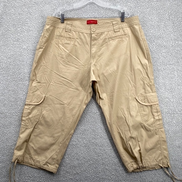 Bum Equipment Shorts Womens Plus 20 Cargo Capris Front Button Zip Closure Tan - Picture 1 of 11